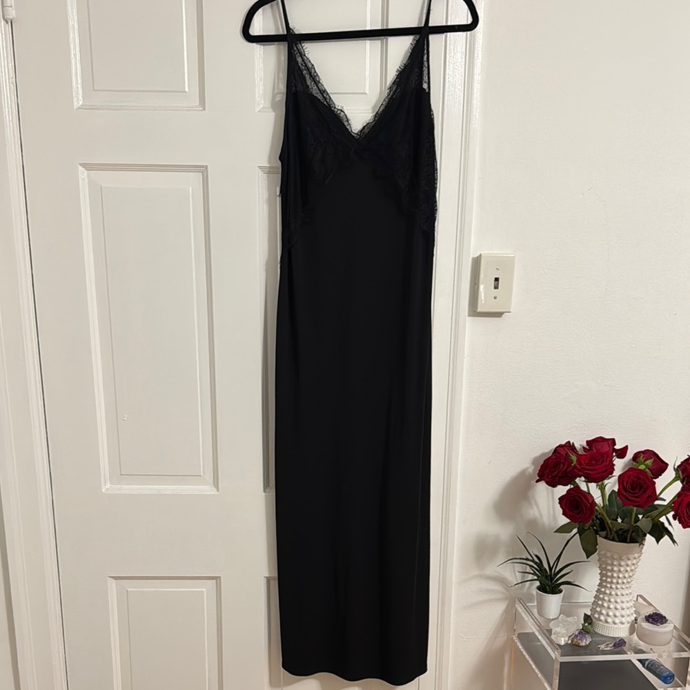 Elegant Black Lace Trim Slip Dress